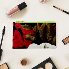 Paradis Tropical Fabric Background In Red And White Flora Cosmetic Bag (xs) by Nexatart