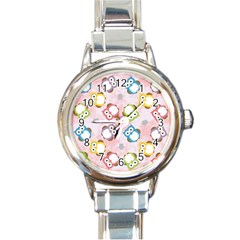 Owl Bird Cute Pattern Round Italian Charm Watch by Nexatart