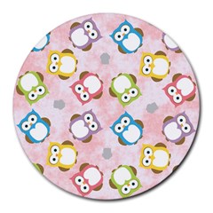 Owl Bird Cute Pattern Round Mousepads by Nexatart