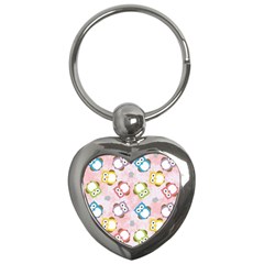 Owl Bird Cute Pattern Key Chains (heart)  by Nexatart