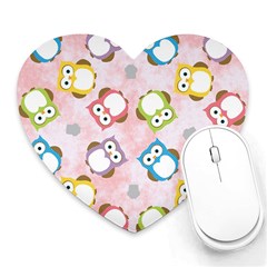 Owl Bird Cute Pattern Heart Mousepads by Nexatart