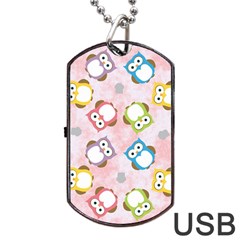 Owl Bird Cute Pattern Dog Tag Usb Flash (two Sides) by Nexatart