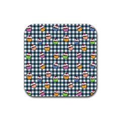 Cupcakes Plaid Pattern Rubber Coaster (square)  by Valentinaart