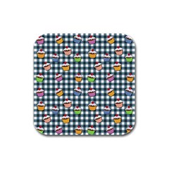 Cupcakes Plaid Pattern Rubber Square Coaster (4 Pack) 