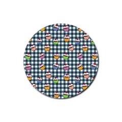 Cupcakes Plaid Pattern Rubber Coaster (round)  by Valentinaart