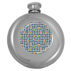 Cupcakes Plaid Pattern Round Hip Flask (5 Oz) by Valentinaart