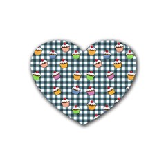 Cupcakes Plaid Pattern Rubber Coaster (heart)  by Valentinaart