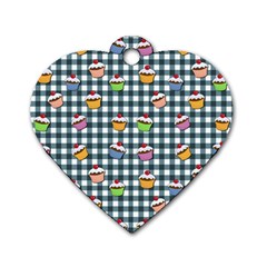 Cupcakes Plaid Pattern Dog Tag Heart (one Side) by Valentinaart