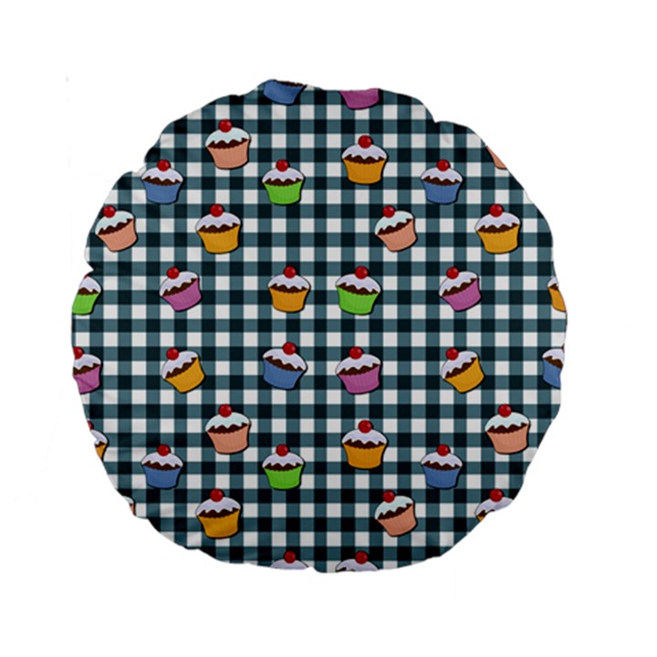 Cupcakes plaid pattern Standard 15  Premium Round Cushions