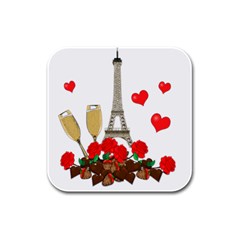 Romance In Paris Rubber Square Coaster (4 Pack) 