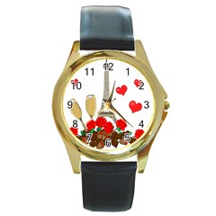 Romance In Paris Round Gold Metal Watch by Valentinaart