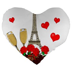 Romance In Paris Large 19  Premium Heart Shape Cushions by Valentinaart