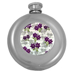 Purple Vintage Flowers Round Hip Flask (5 Oz) by Valentinaart