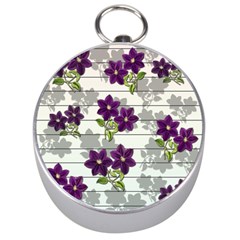 Purple Vintage Flowers Silver Compasses by Valentinaart