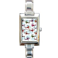 Airplanes Pattern Rectangle Italian Charm Watch by Valentinaart