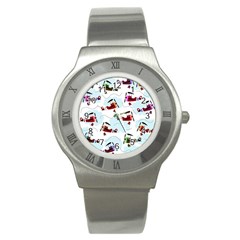 Airplanes Pattern Stainless Steel Watch by Valentinaart