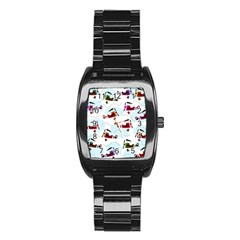 Airplanes Pattern Stainless Steel Barrel Watch by Valentinaart