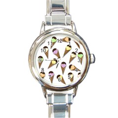 Ice Cream Pattern Round Italian Charm Watch by Valentinaart