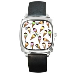 Ice cream pattern Square Metal Watch