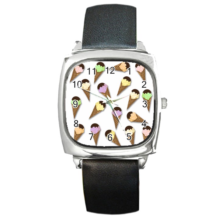 Ice cream pattern Square Metal Watch