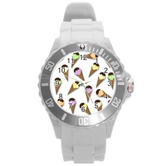 Ice cream pattern Round Plastic Sport Watch (L)