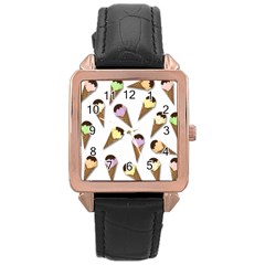 Ice cream pattern Rose Gold Leather Watch 