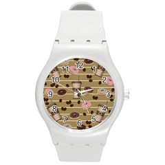 Coffee And Donuts  Round Plastic Sport Watch (m) by Valentinaart