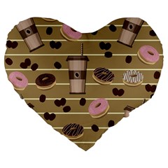 Coffee And Donuts  Large 19  Premium Flano Heart Shape Cushions by Valentinaart