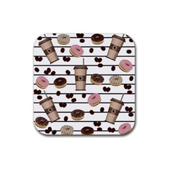 Donuts And Coffee Pattern Rubber Coaster (square)  by Valentinaart