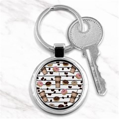 Donuts And Coffee Pattern Key Chains (round)  by Valentinaart