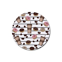 Donuts And Coffee Pattern Rubber Round Coaster (4 Pack)  by Valentinaart