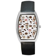 Donuts And Coffee Pattern Barrel Style Metal Watch by Valentinaart