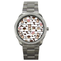 Donuts And Coffee Pattern Sport Metal Watch by Valentinaart