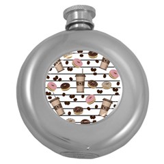 Donuts And Coffee Pattern Round Hip Flask (5 Oz) by Valentinaart