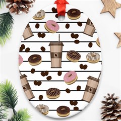 Donuts And Coffee Pattern Oval Ornament (two Sides) by Valentinaart