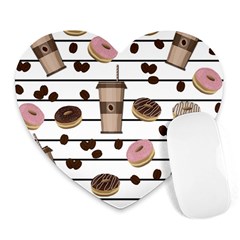 Donuts And Coffee Pattern Heart Mousepads by Valentinaart