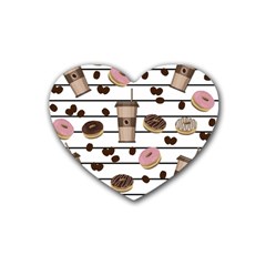 Donuts And Coffee Pattern Rubber Coaster (heart)  by Valentinaart