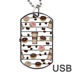 Donuts And Coffee Pattern Dog Tag Usb Flash (two Sides) by Valentinaart