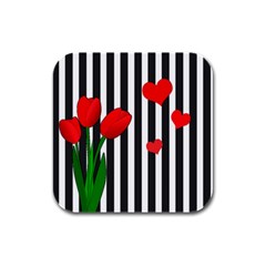 Tulips Rubber Square Coaster (4 Pack) 