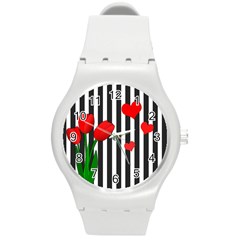 Tulips Round Plastic Sport Watch (m) by Valentinaart