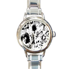 Pattern Color Painting Dab Black Round Italian Charm Watch