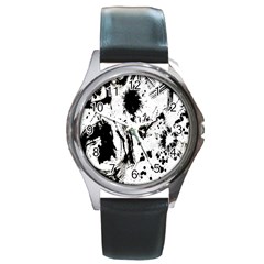 Pattern Color Painting Dab Black Round Metal Watch