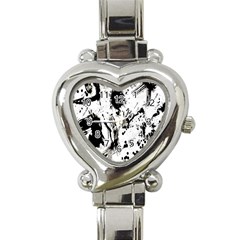 Pattern Color Painting Dab Black Heart Italian Charm Watch