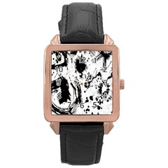 Pattern Color Painting Dab Black Rose Gold Leather Watch 