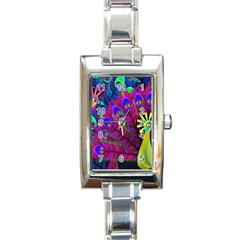 Peacock Abstract Digital Art Rectangle Italian Charm Watch by Nexatart