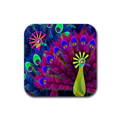 Peacock Abstract Digital Art Rubber Coaster (square)  by Nexatart