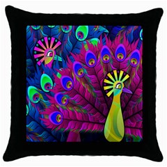 Peacock Abstract Digital Art Throw Pillow Case (black) by Nexatart