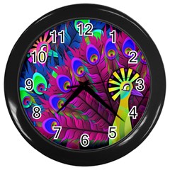 Peacock Abstract Digital Art Wall Clocks (black) by Nexatart