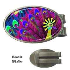 Peacock Abstract Digital Art Money Clips (oval)  by Nexatart