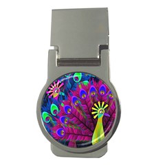 Peacock Abstract Digital Art Money Clips (round)  by Nexatart